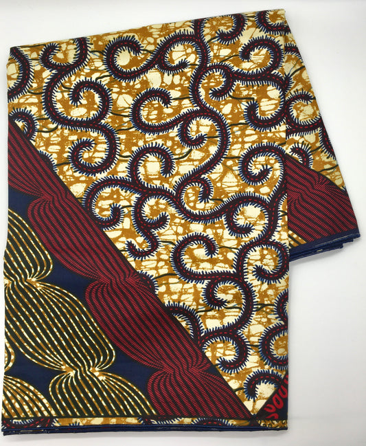 Head Wrap: Gold, Navy Blue, and Red