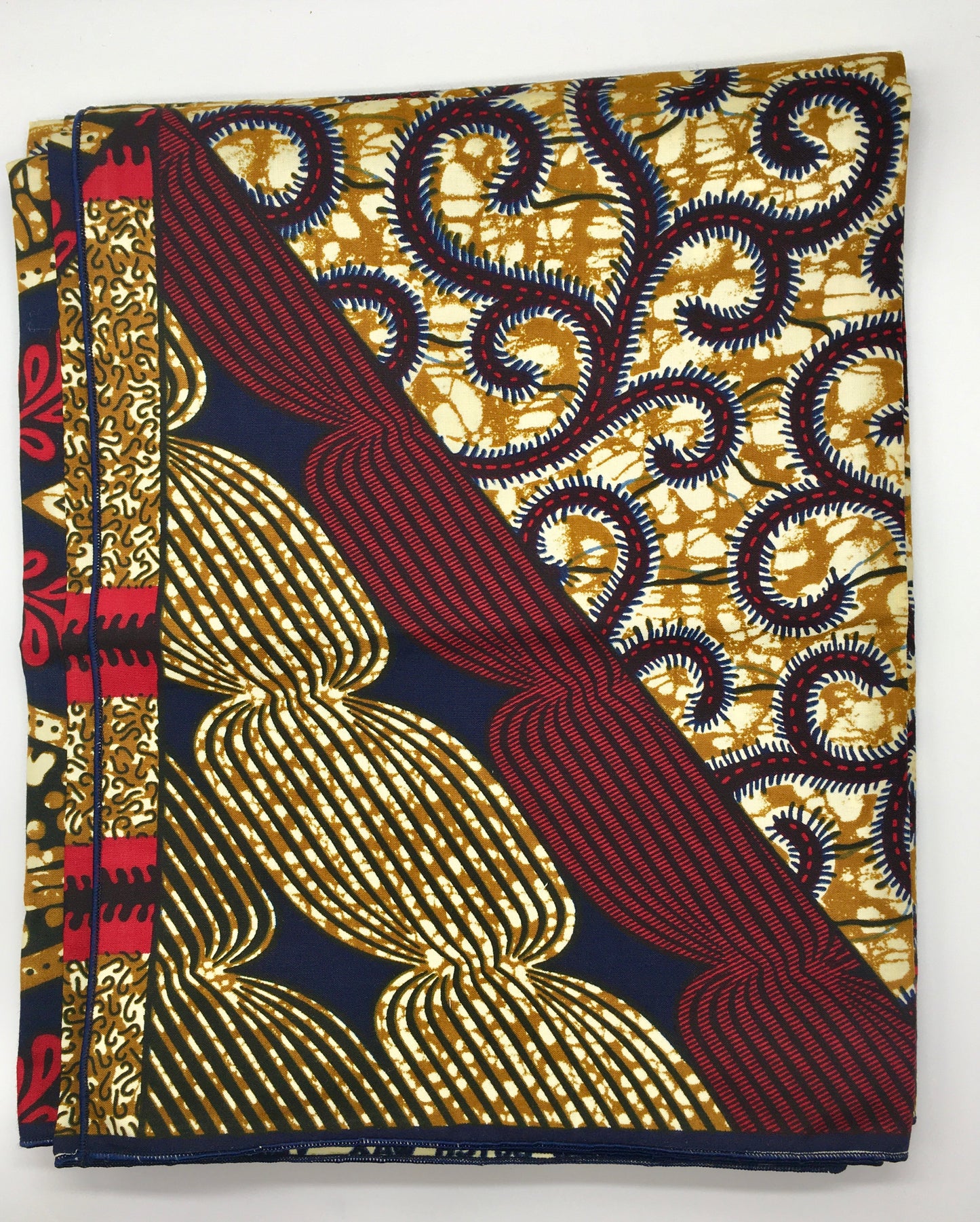 Head Wrap: Gold, Navy Blue, and Red