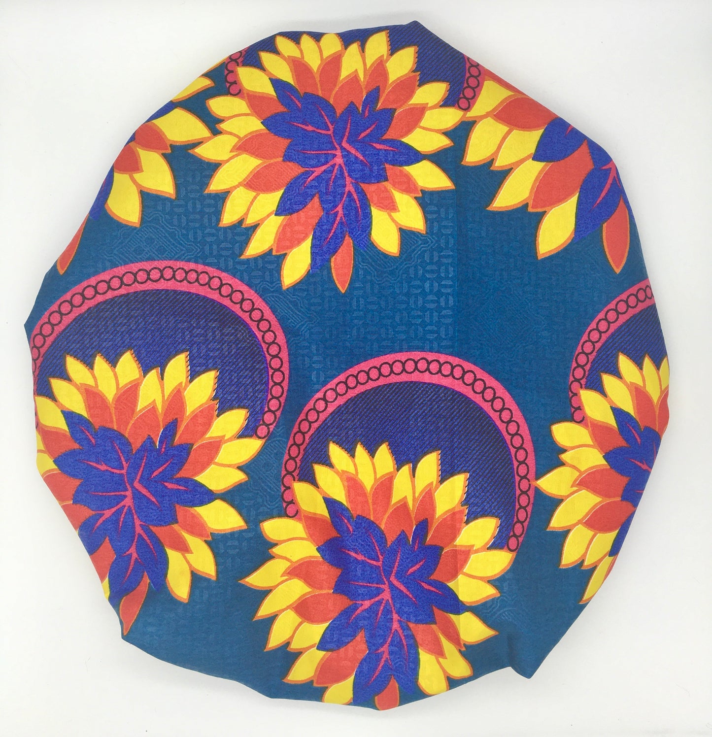 Medium Satin-Lined Bonnet: Flower Print - Red, Yellow, Blue