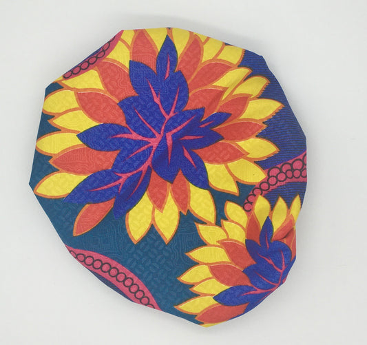 Baby Satin-Lined Bonnet: Flower Print - Blue, Red, and Yellow