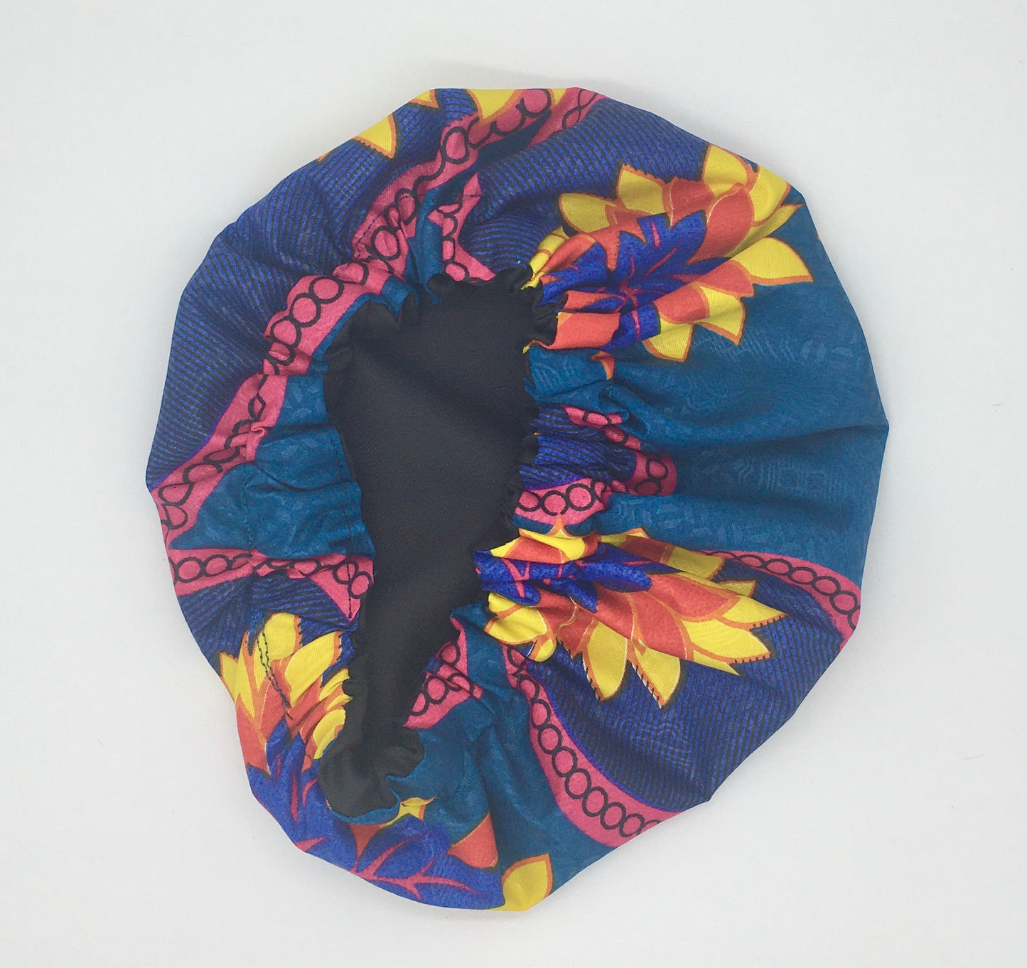 Baby Satin-Lined Bonnet: Flower Print - Blue, Red, and Yellow
