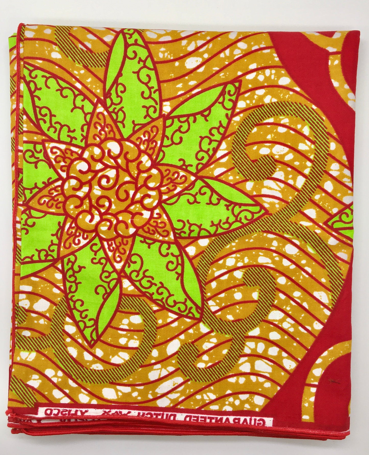 Head Wrap: Red, Lime Green, and Gold Flowers
