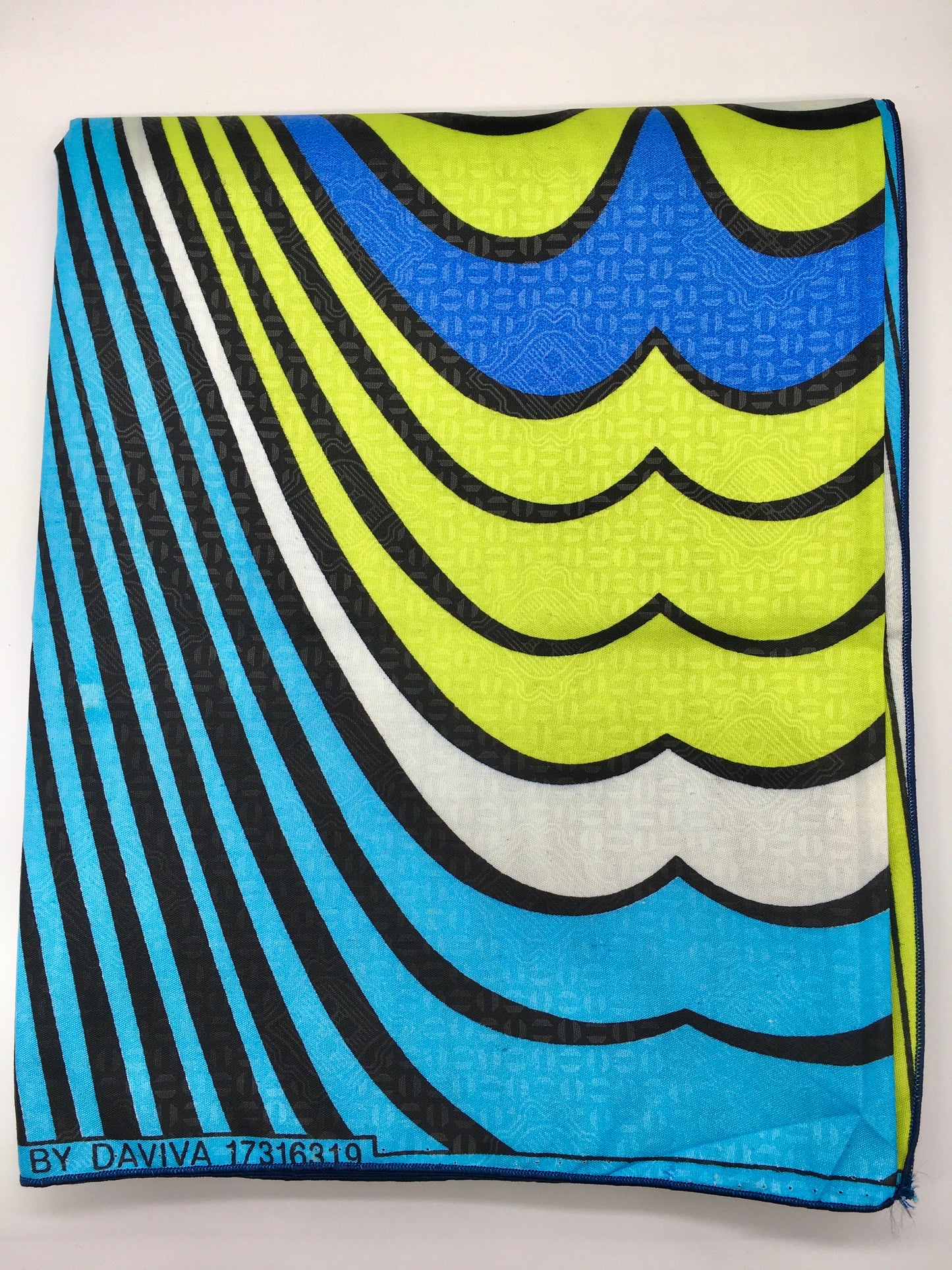 Head Wrap: Turquoise, White, Black, and Lime Green