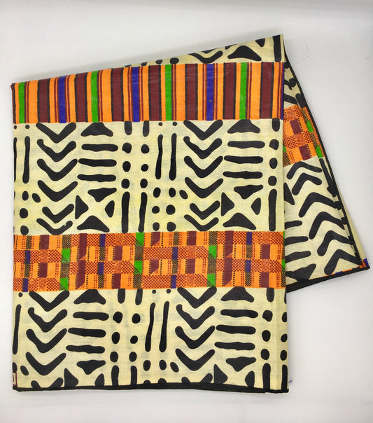Head Wrap: Black and White - Multicolored Strips