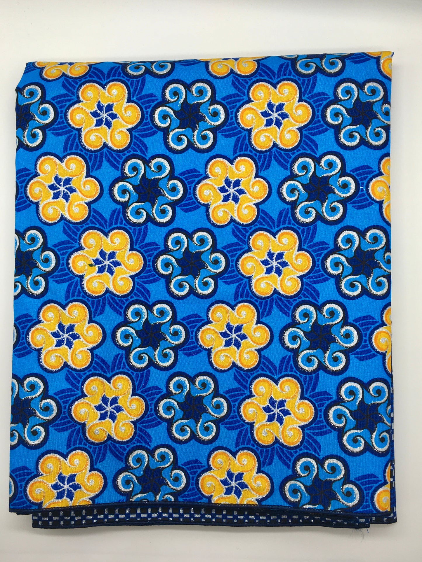 Head Wrap: Yellow and Blue Flowers w/ Glitter