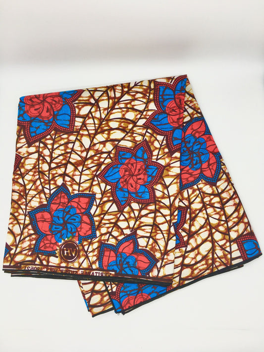 Head Wrap: Red and Blue Flowers