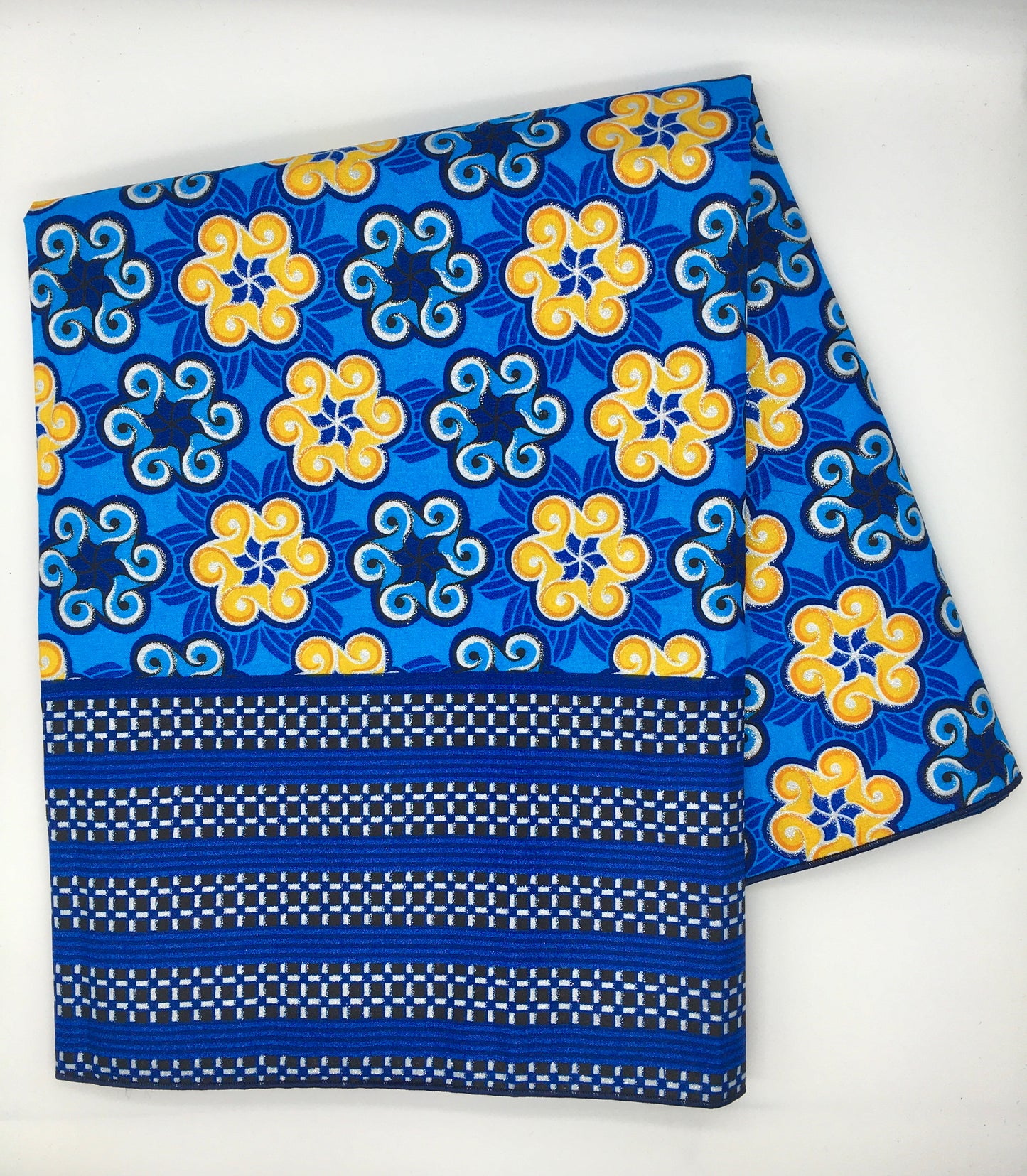 Head Wrap: Yellow and Blue Flowers w/ Glitter