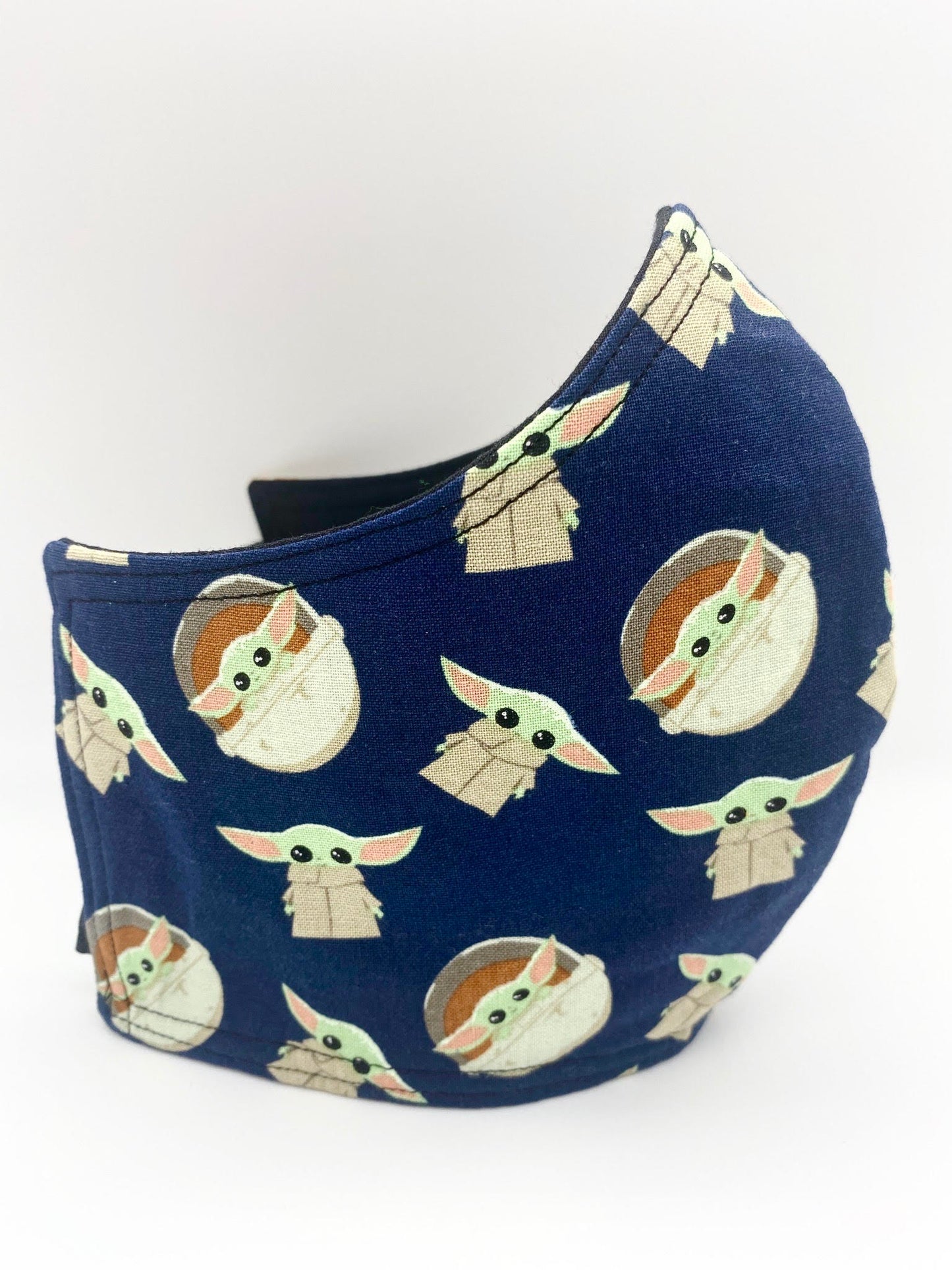 Licensed Print - Navy Blue Baby Yoda: Contoured Adult Face Masks (One Size Fits Most; Ages 11+)