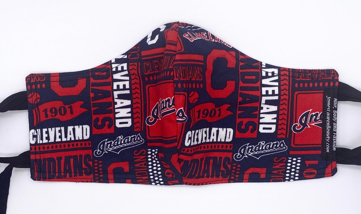 Licensed Print - Cleveland Indians Red Background: Contoured Adult Face Masks (One Size Fits Most; Ages 11+)