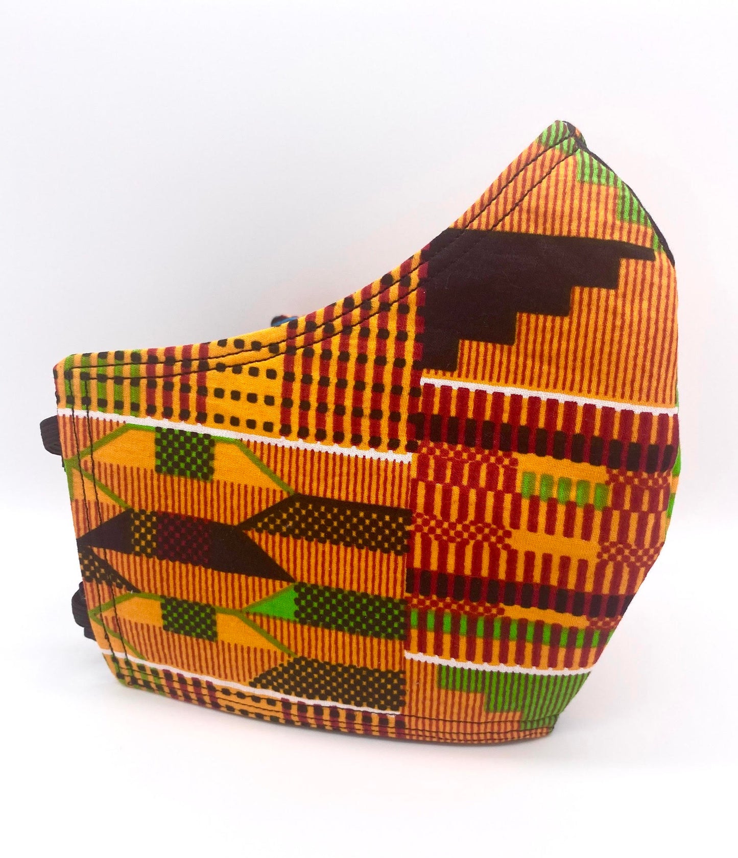 Traditional Kente - Orange and Black: Contoured Adult Face Masks (One Size Fits Most; Ages 11+)