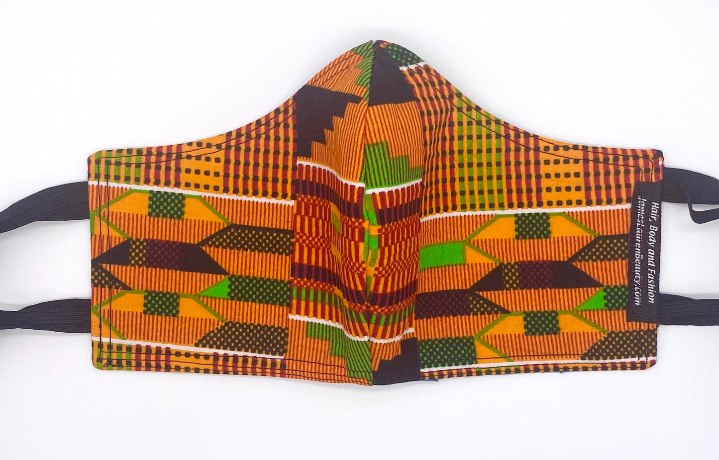 Traditional Kente - Orange and Black: Contoured Adult Face Masks (One Size Fits Most; Ages 11+)