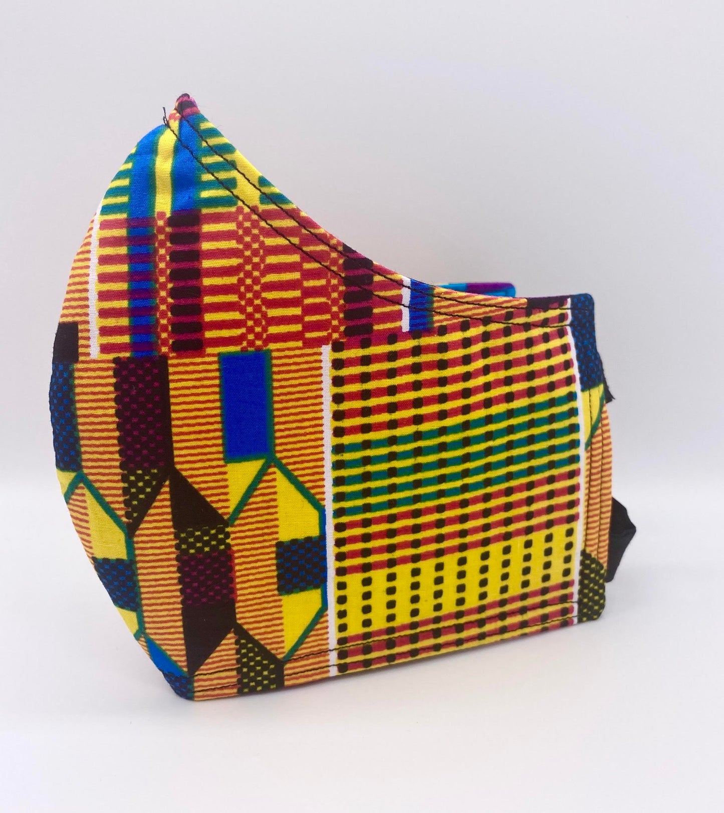 Traditional Kente - Blue, Green, and Yellow: Contoured Adult Face Masks (One Size Fits Most; Ages 11+)